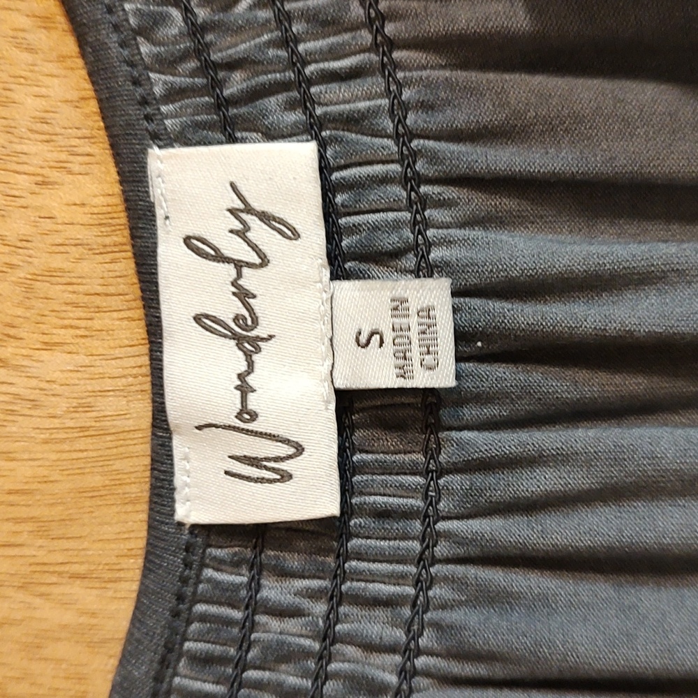 Wonderly Mineral Wash Babydoll Dress Gray Lantern Sleeve Stretchy Cabincore S - Picture 11 of 12